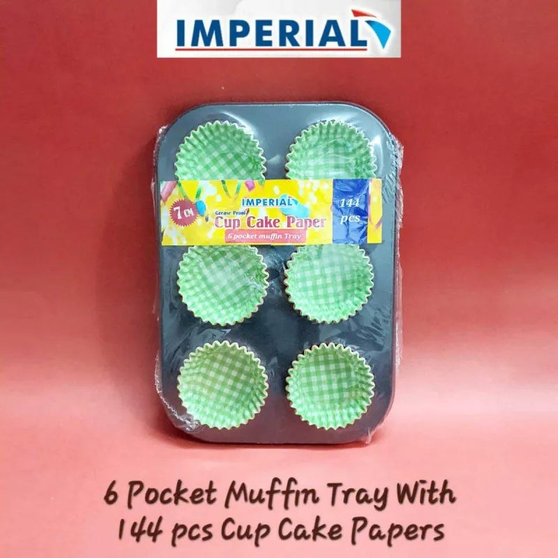 imperial 6 pocket muffin tray with 144 pcs cup cake papers main image