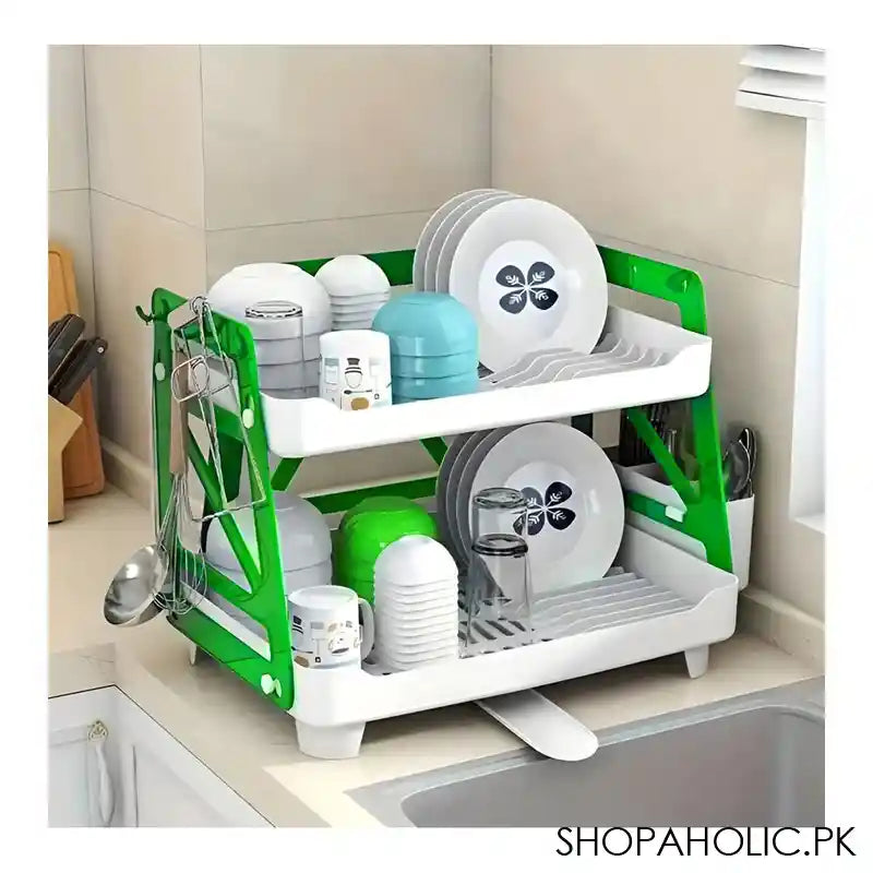 Inaaya Traders Plastic 2-Tier Multifunctional Dish Rack, Lime, 101623 - Image 6