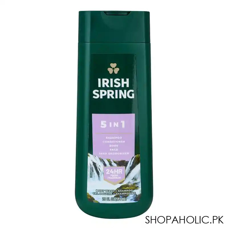 Irish Spring 5in1 Shampoo And Conditioner, Face + Body Wash, 24 Hours Deodorizer, Parabens Free, 591ml - Main Image