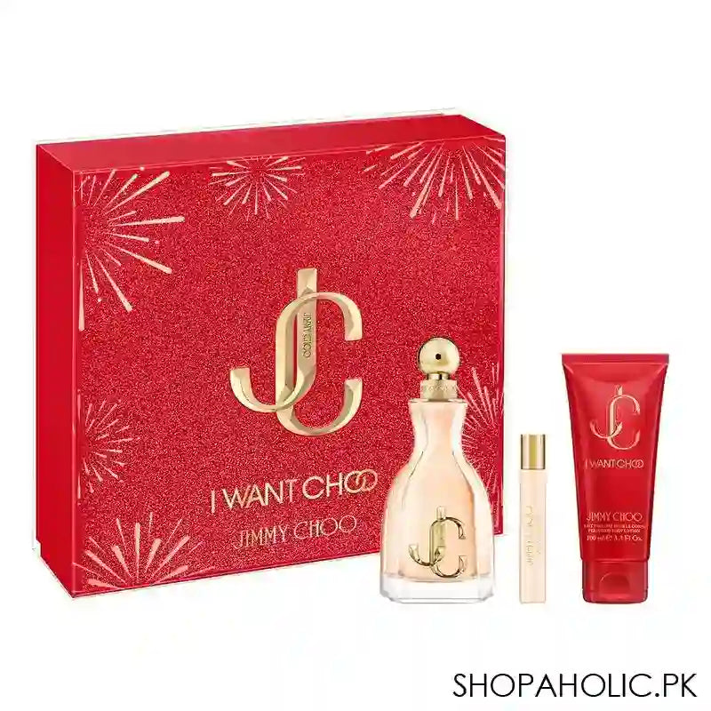 Jimmy Choo I Want Choo Gift Set, Eau de Parfum 100ml + Pocket Perfume 7.5ml + Body Lotion 100ml, For Women, 3-Piece - Main Image