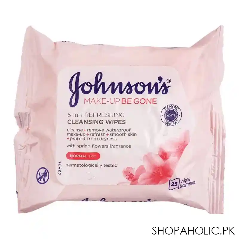 johnson's make up be gone 5 in 1 refreshing cleansing wipes, for normal skin, 25 pack main image