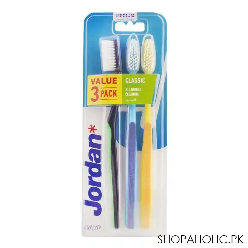 jordan classic all round cleaning toothbrush medium 3 pack, 10206 main image