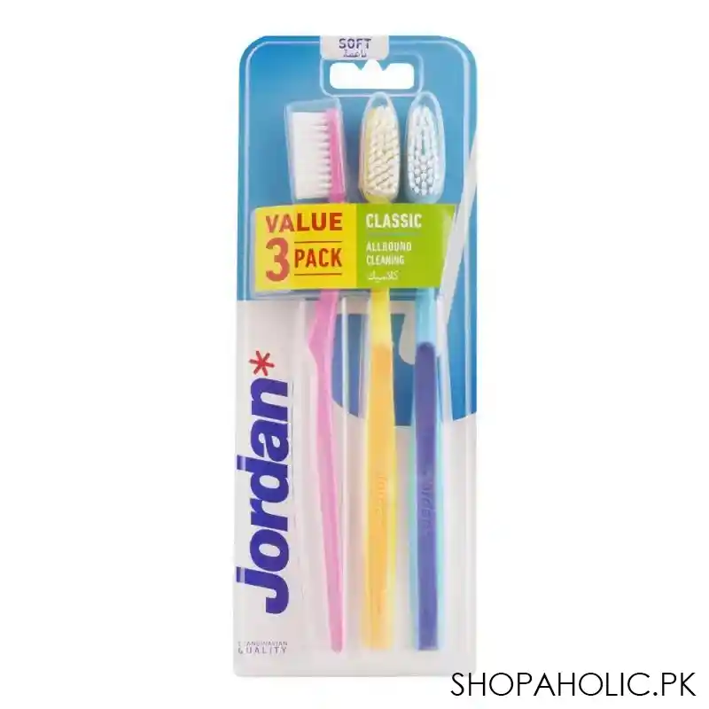 jordan classic all round cleaning toothbrush soft 3 pack, 10207 main image