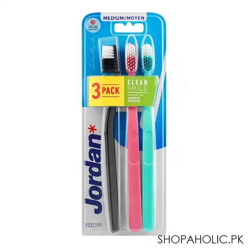 jordan clean smile toothbrush, medium, 3 pack main image