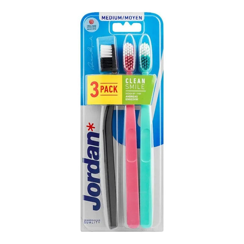 jordan clean smile toothbrush, medium, 3 pack main image