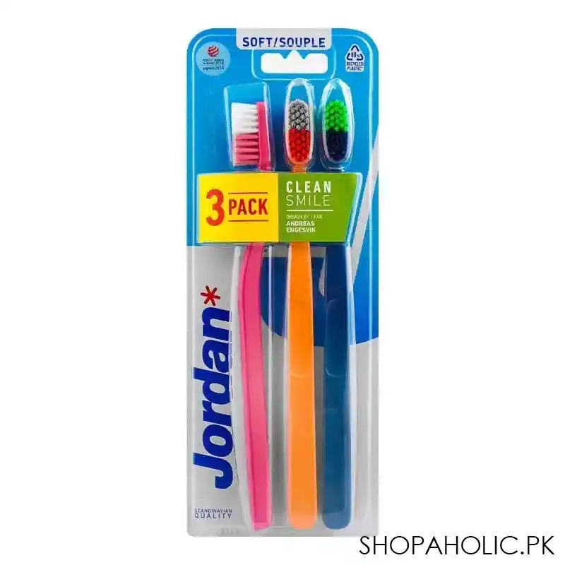 jordan clean smile toothbrush, soft, 3 pack main image