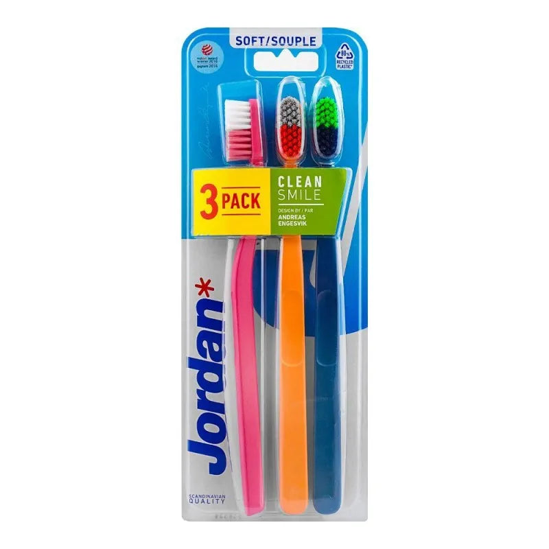 jordan clean smile toothbrush, soft, 3 pack main image