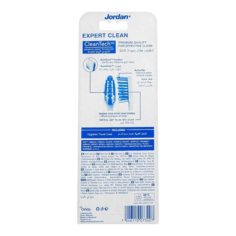 jordan expert clean tech advanced toothbrush with case, soft, 2 pack image2