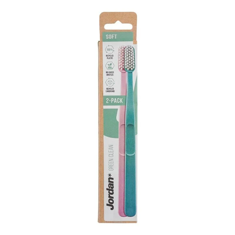 jordan green clean toothbrush, soft, 2 pack main image