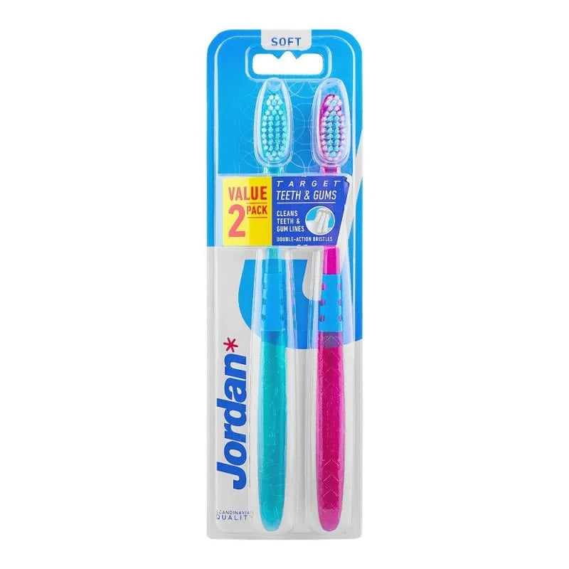 jordan target teeth & gums tooth brush, soft, 2 pack main image