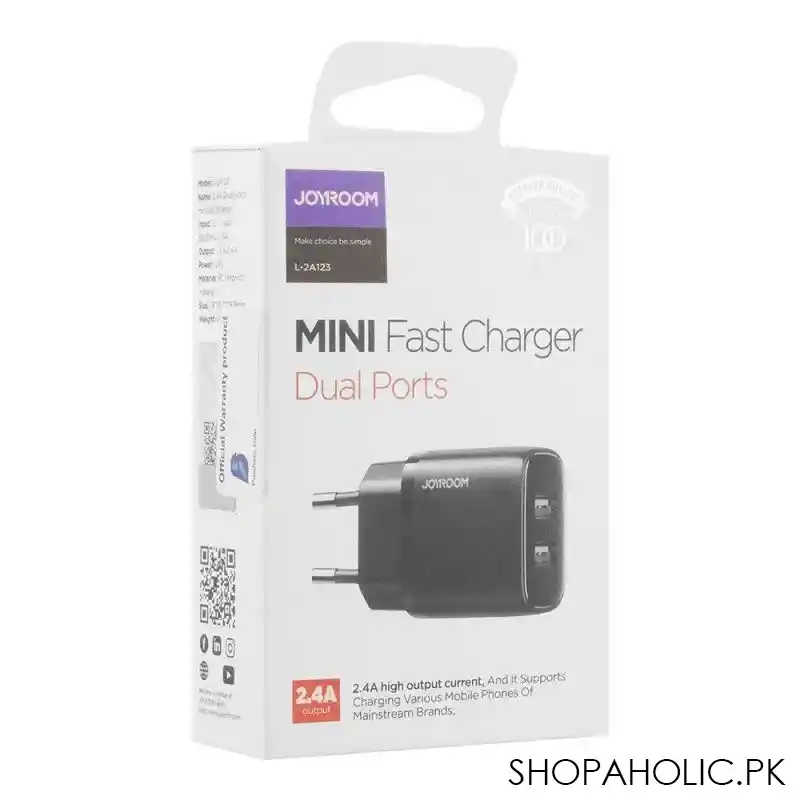 joyroom 2.4a dual ports mini fast charger, black, l 2a123 main image