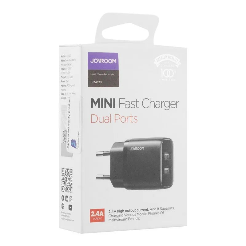 joyroom 2.4a dual ports mini fast charger, black, l 2a123 main image