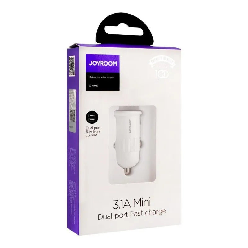 joyroom 3.1a mini dual  port fast car charger, white, c a06 image2