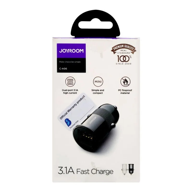 joyroom 3.1a mini dual  port fast car charger, white, c a06 image3