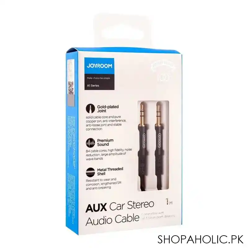 joyroom aux stereo audio cable, 3ft, black, sy 10a1 image2