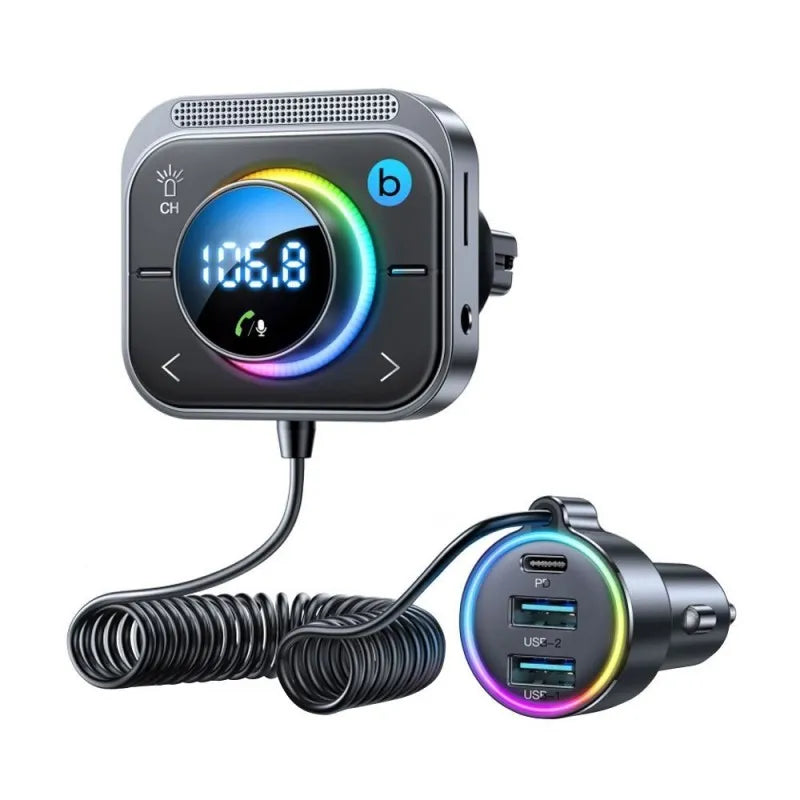 joyroom car wireless fm transmitter with 1.5m coiled cable, silver, jr cl18 main image