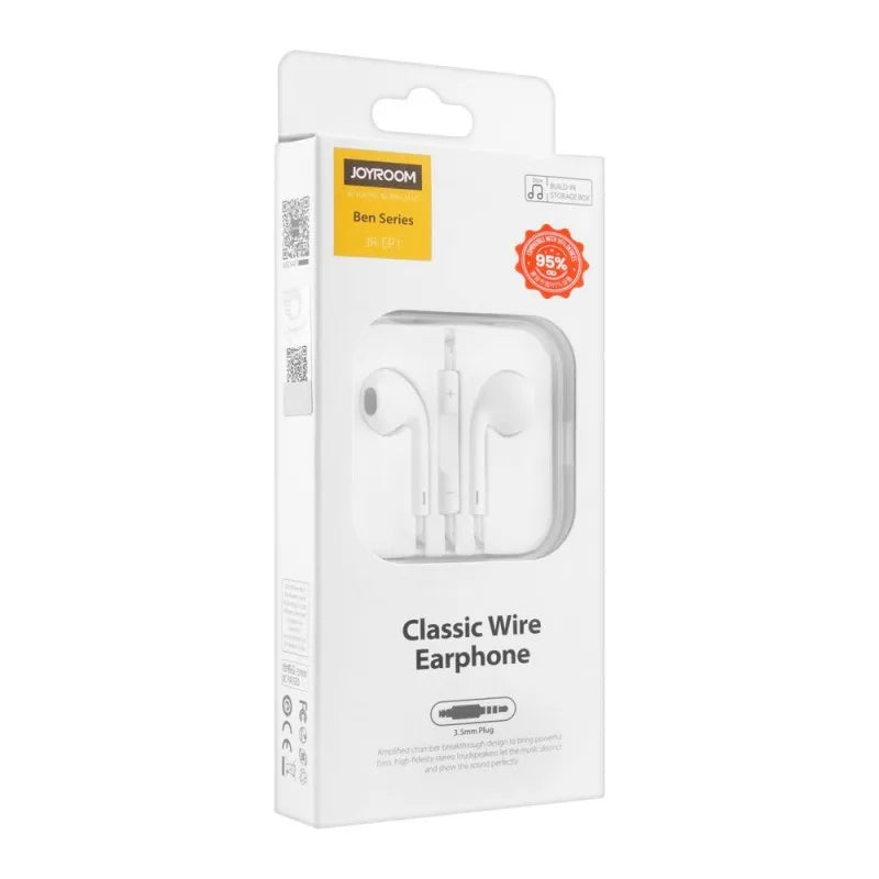 joyroom classic wire earphone, 3.5mm plug, white, jr ep1 main image