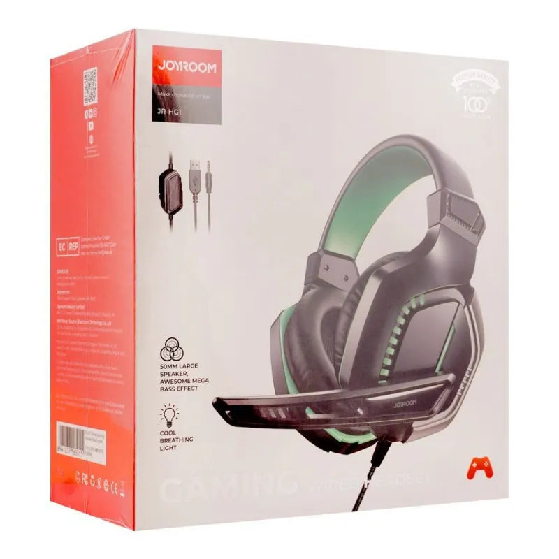 joyroom gaming wired headset black green, jr hg1 image2