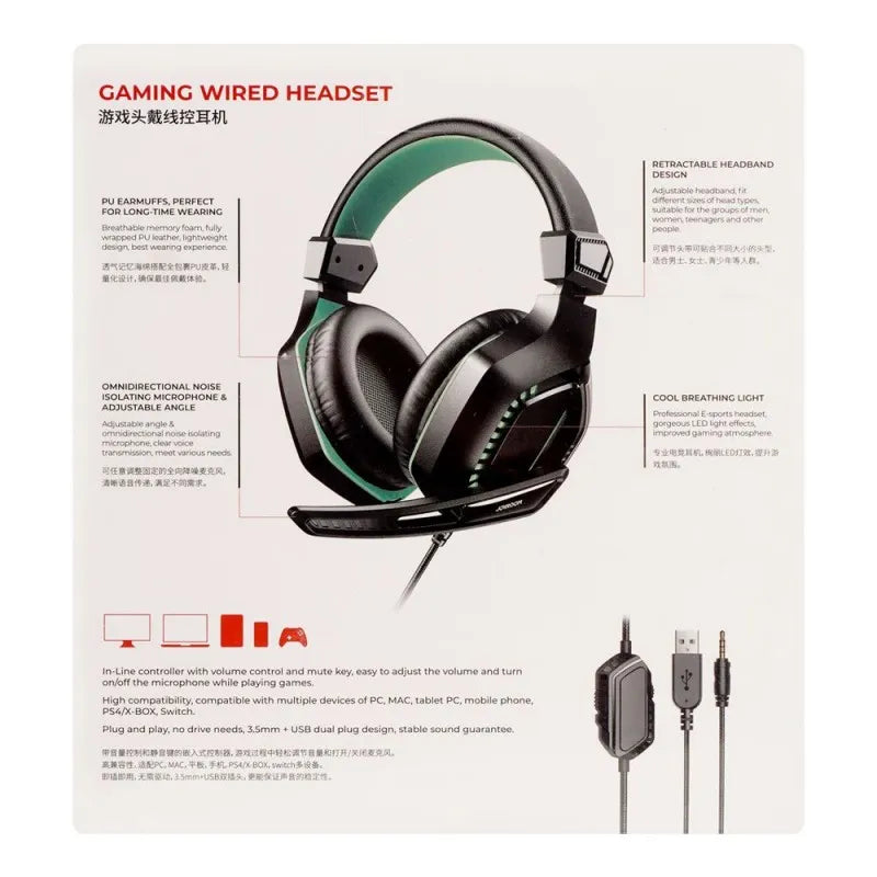 joyroom gaming wired headset black green, jr hg1 image3