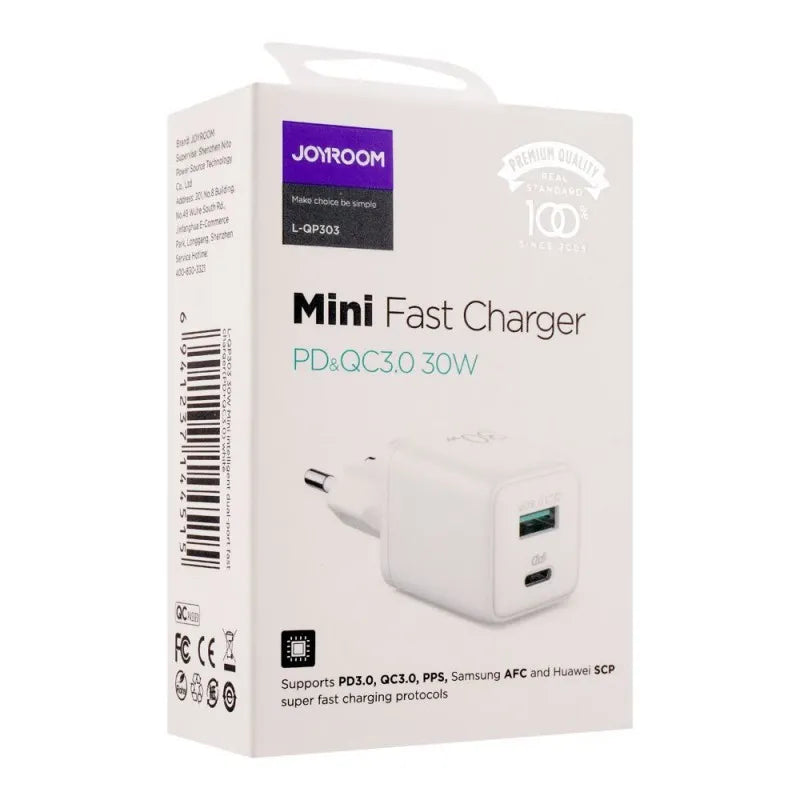 joyroom mini intelligent pd & qc3.0 dual port fast charger, white, l qp303 image2