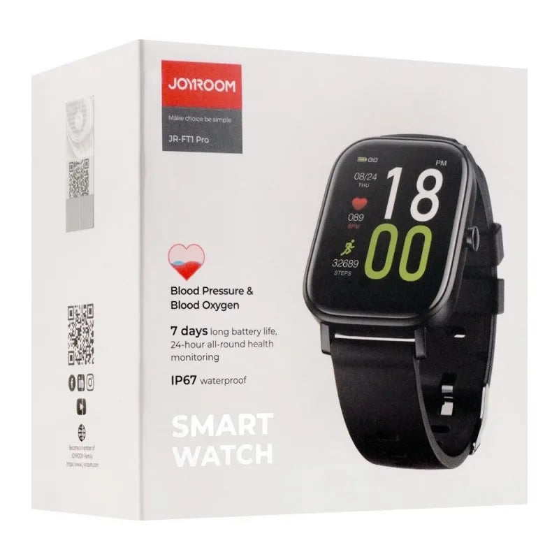 joyroom smart watch 20mm, silicone black strap, grey, jr ft1 pro image2