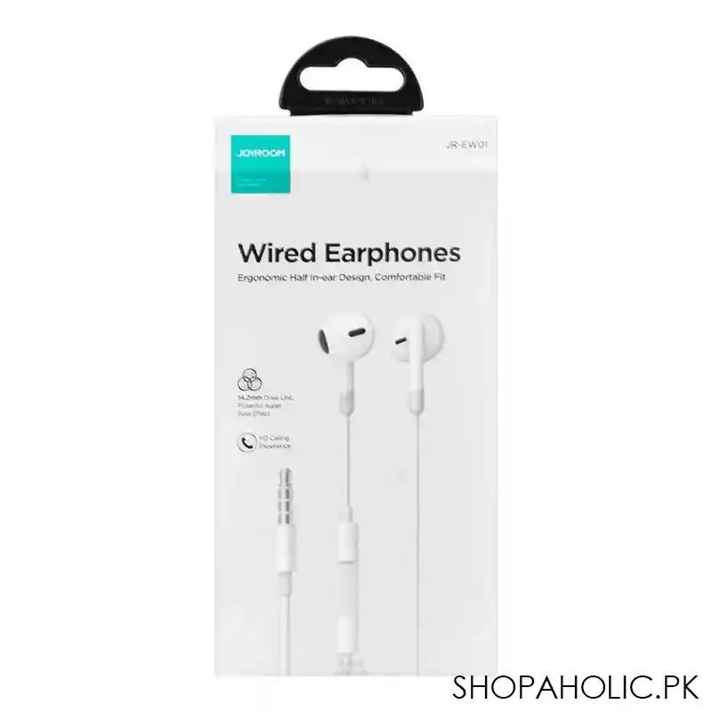 joyroom wired series half in ear earphones, white, jr ew01 image3