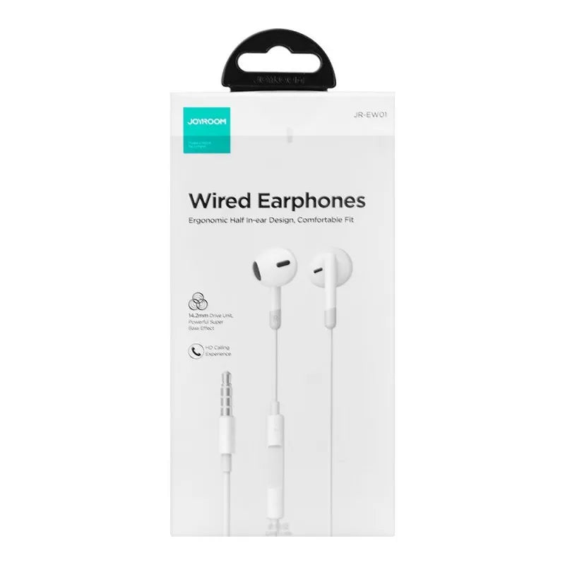 joyroom wired series half in ear earphones, white, jr ew01 image3