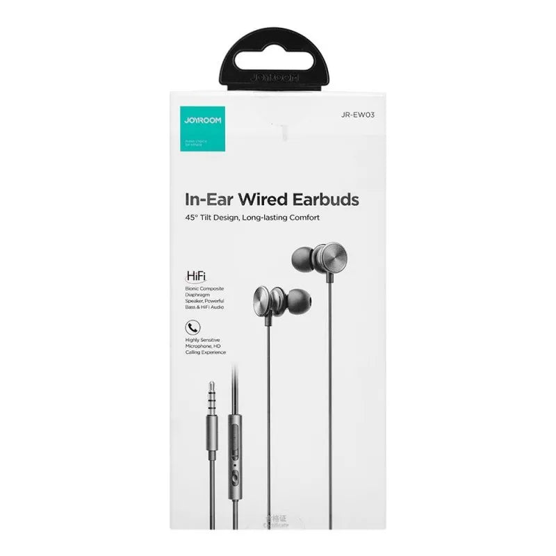 joyroom wired series in ear metal wired earbuds, dark gray, jr ew03 image3