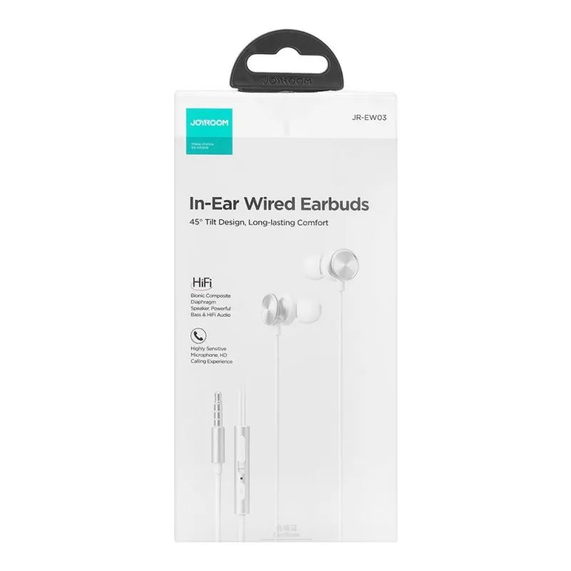 joyroom wired series in ear metal wired earbuds, silver, jr ew03 image3