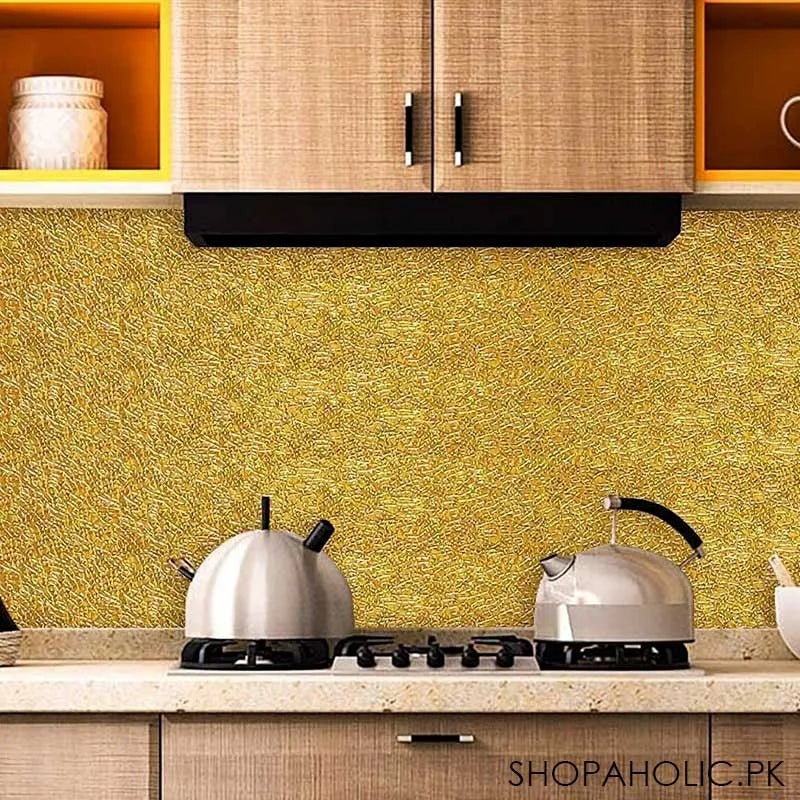 kitchen golden aluminum foil sticker roll (size: 60cm x 200cm) image3