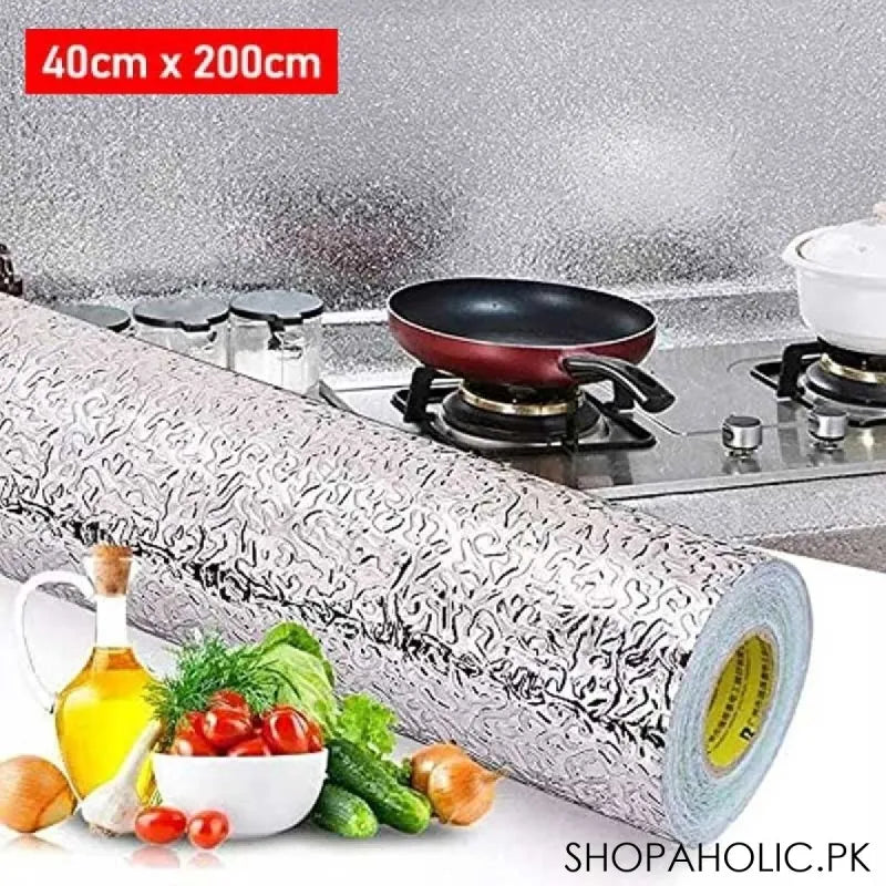 kitchen oil proof self adhesive aluminum foil sticker roll (size: 40x200cm) main image