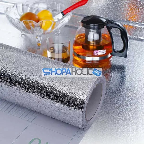 kitchen silver aluminum foil sticker roll (size: 30x100cm) image2