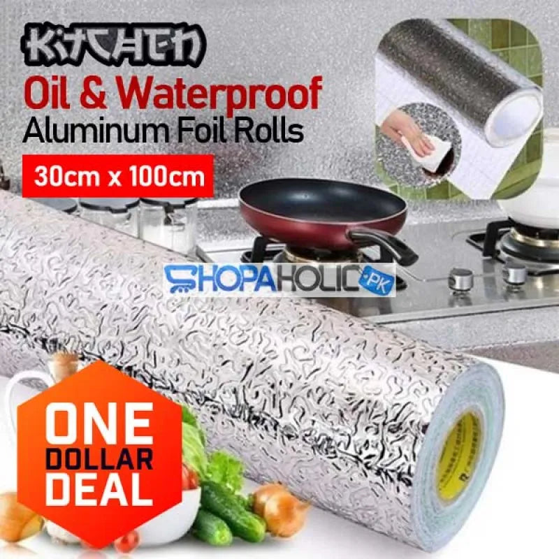 kitchen silver aluminum foil sticker roll (size: 30x100cm) main image