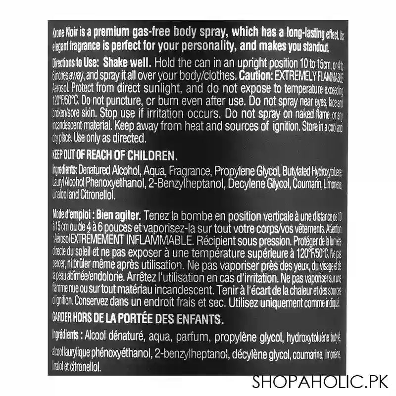 Krone Noir Myth Gas-Free Body Spray, For Men, 120ml - Image 2