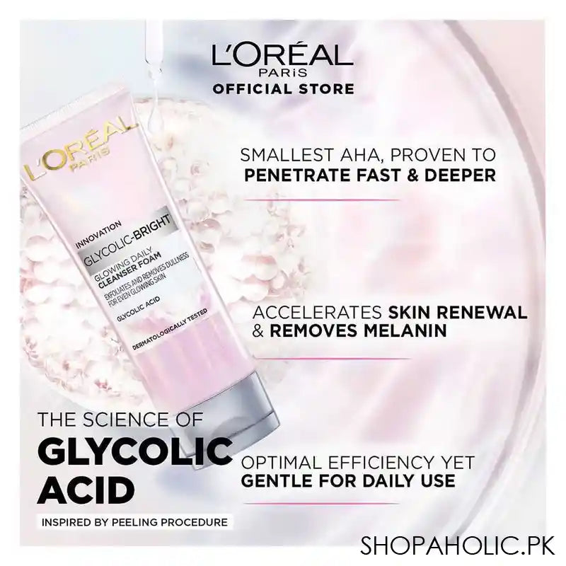 L'Oreal Paris Glycolic-Bright Glowing Daily Face Wash, For Even Glowing Skin, 100ml - Image 5