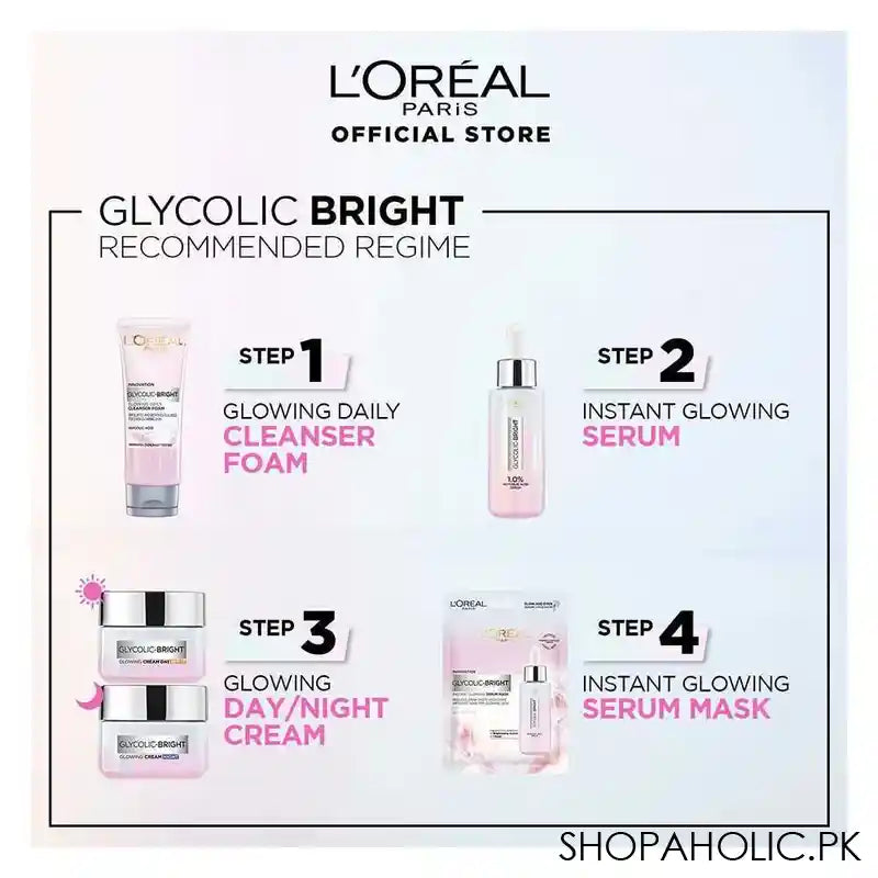 L'Oreal Paris Glycolic-Bright Glowing Daily Face Wash, For Even Glowing Skin, 100ml - Image 4