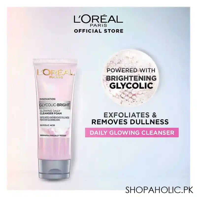 L'Oreal Paris Glycolic-Bright Glowing Daily Face Wash, For Even Glowing Skin, 100ml - Main Image