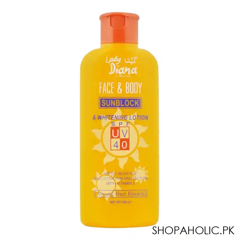 Lady Diana Face & Body Sunblock & Whitening Lotion, SPF 40, 200ml - Main Image