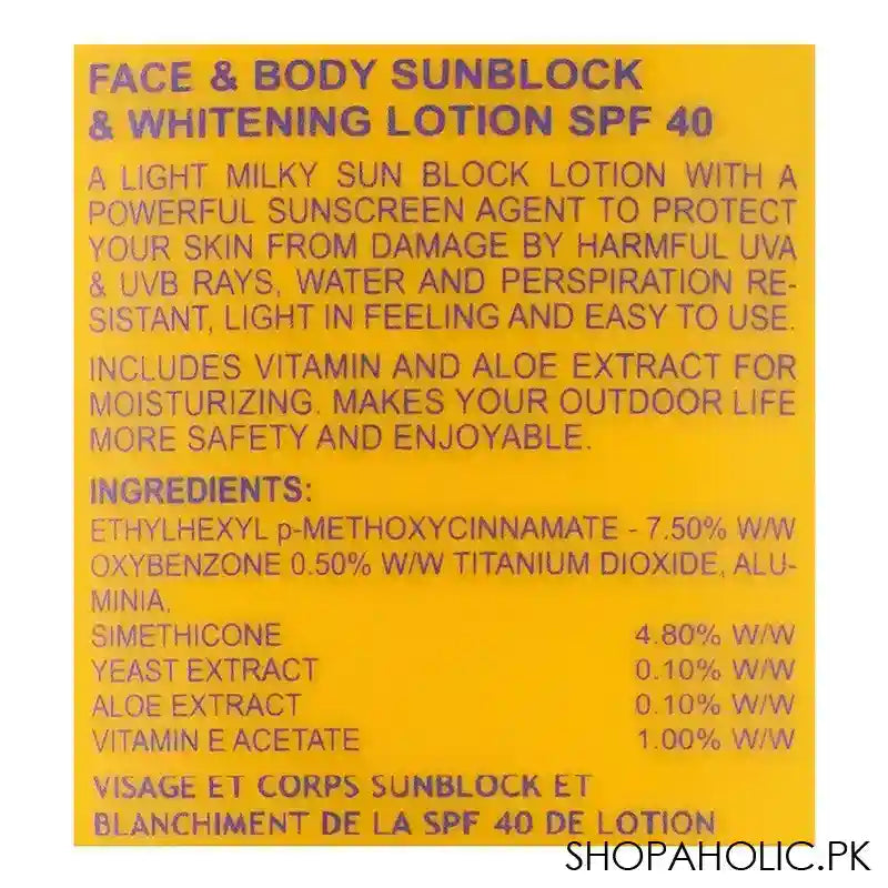 Lady Diana Face & Body Sunblock & Whitening Lotion, SPF 40, 200ml - Image 3