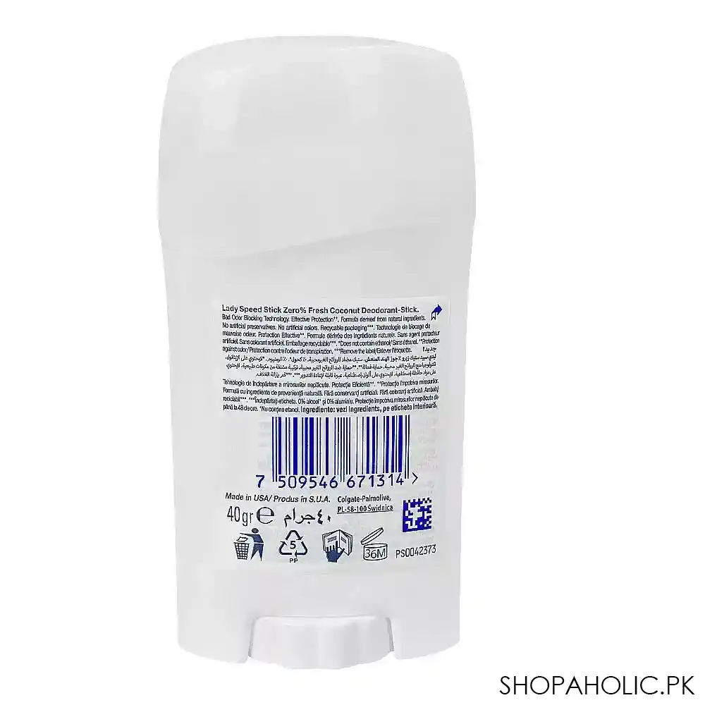 lady speed stick zero% fresh coconut deodorant, for women, 40g image2