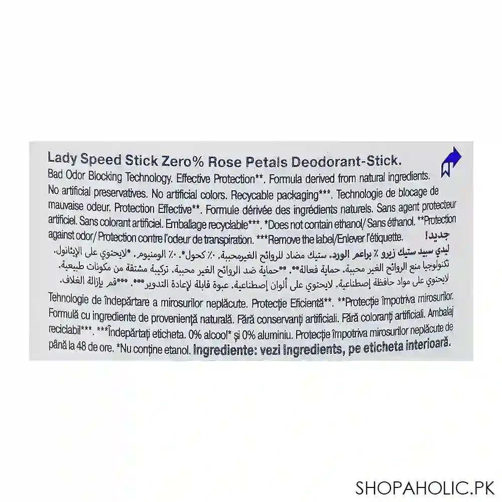 lady speed stick zero% rose petals deodorant, for women, 40g image3