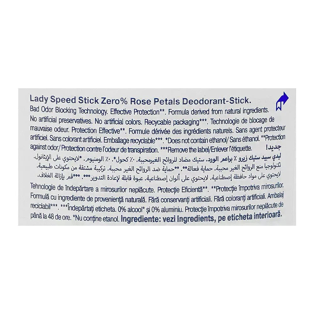 lady speed stick zero% rose petals deodorant, for women, 40g image3