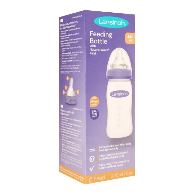 lansinoh feeding bottle with natural wave medium flow teat, 240ml, bt75840ct0620 image2