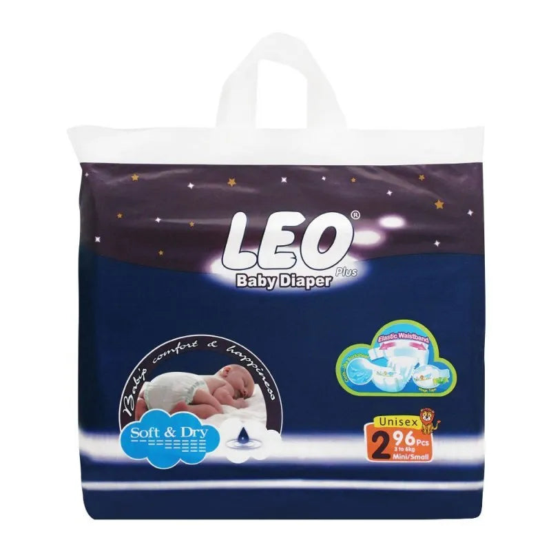 leo plus soft & dry baby diaper, small no. 2, 3 6kg, 96 pack main image