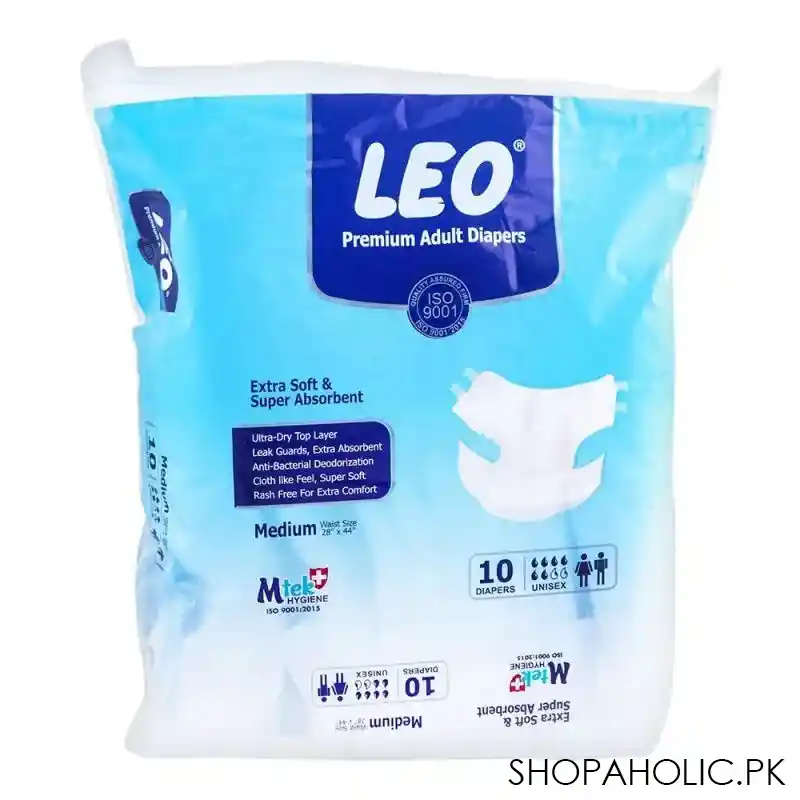 leo premium adult diapers medium, 28 x 44 inches, 10 pack main image