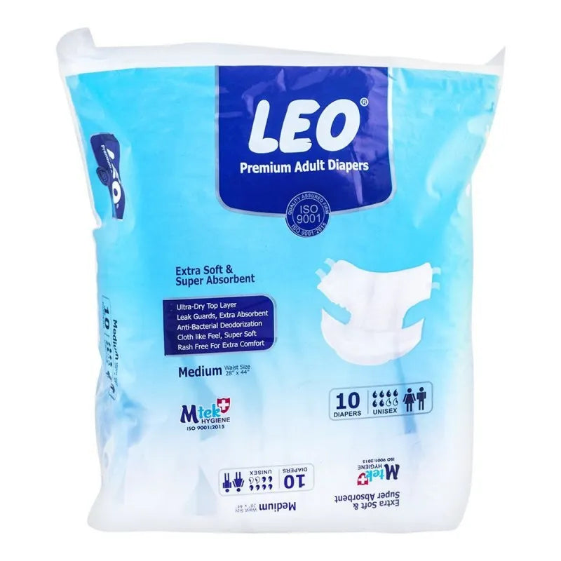 leo premium adult diapers medium, 28 x 44 inches, 10 pack main image