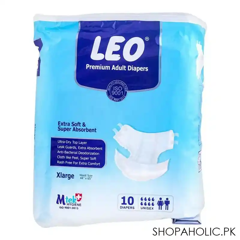 leo premium adult diapers x large, 44 x 65 inches, 10 pack main image