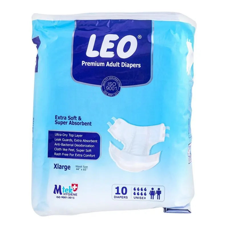 leo premium adult diapers x large, 44 x 65 inches, 10 pack main image