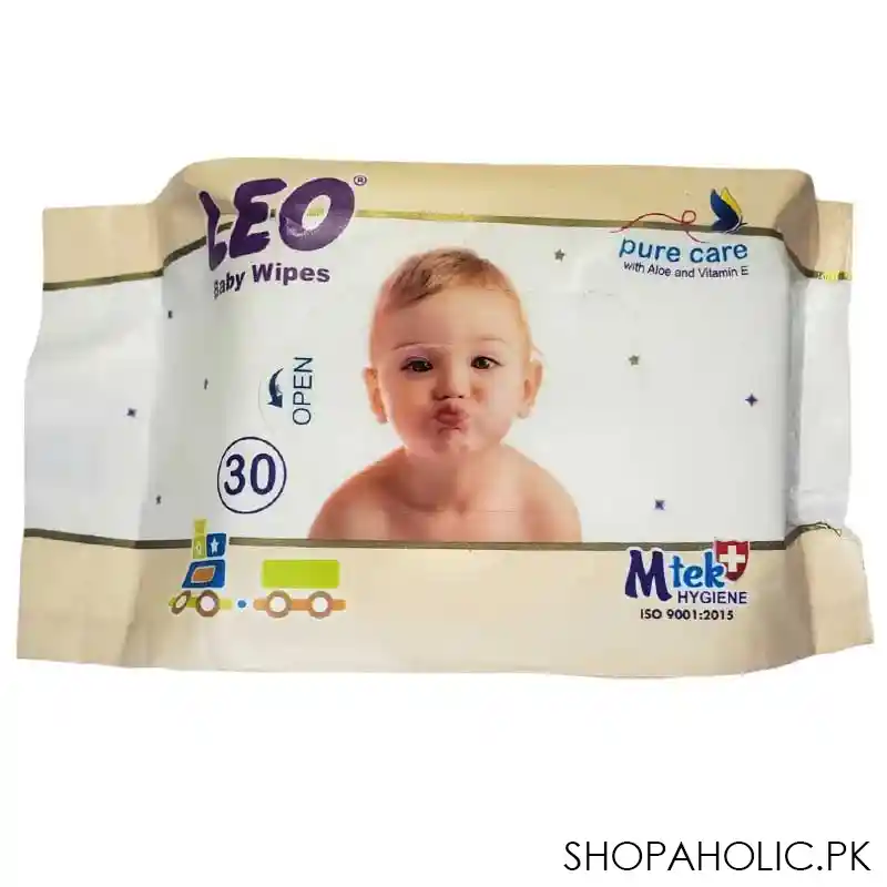 leo pure care aloe and vitamin e, baby wipes, 30 pack main image