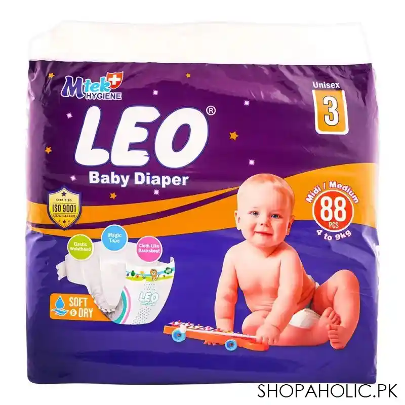 leo soft & dry baby diaper no. 3, midi/medium, 4 to 9 kg, 88 pack main image